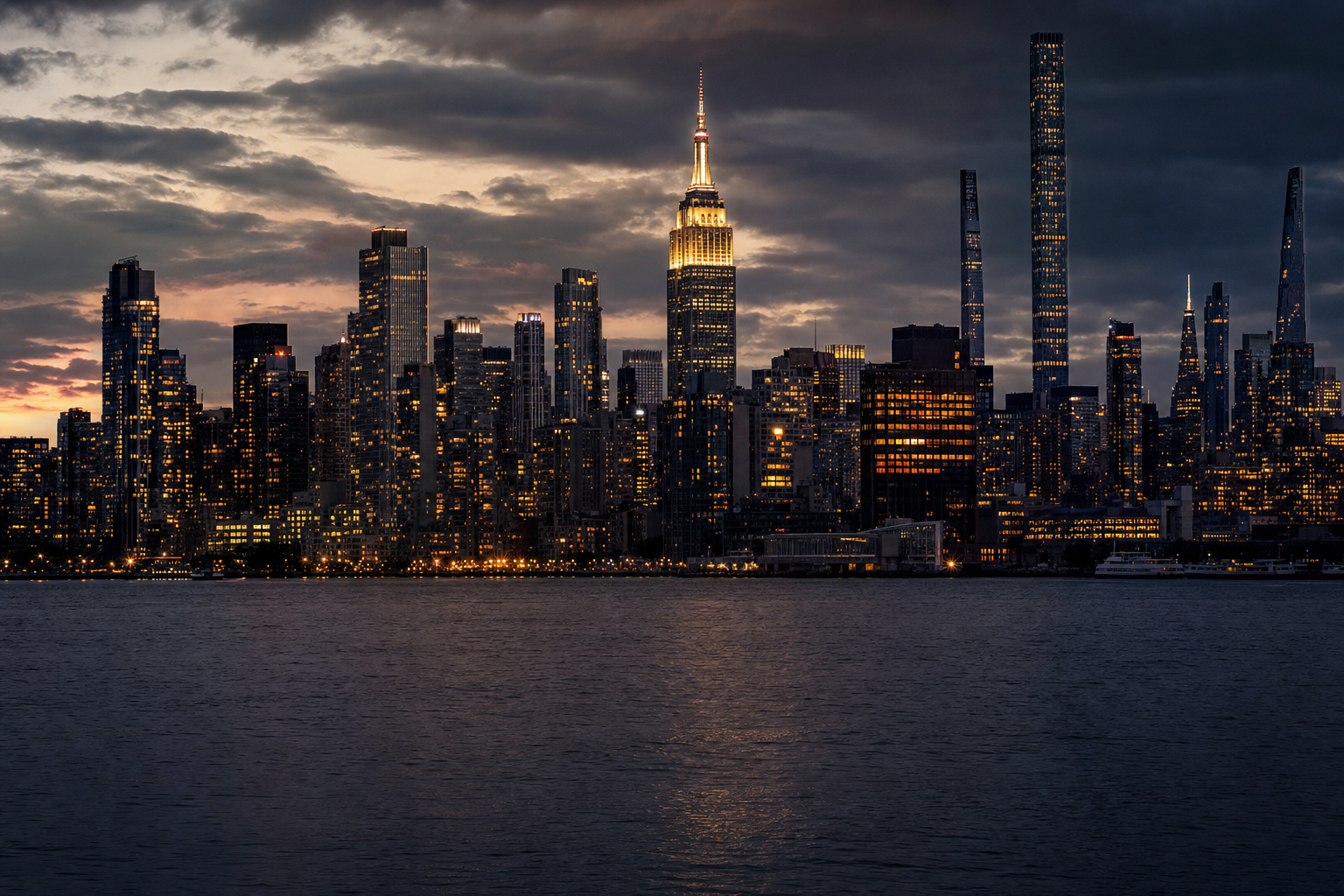 Manhattan skyline at dusk